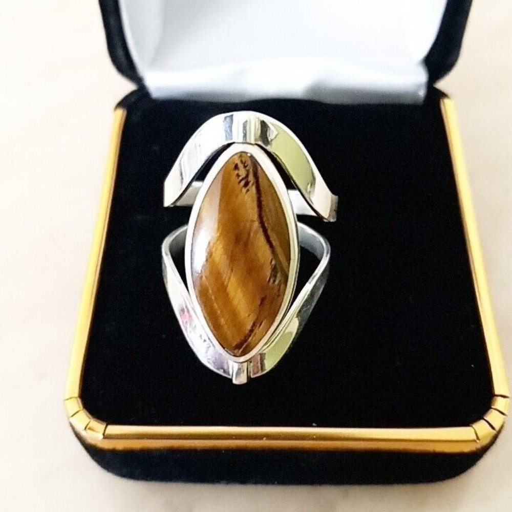 Ring Silver 950 Adjustable Ring with natural stones 2 colors reversible new